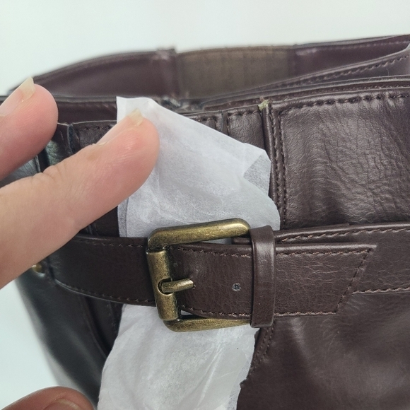 Justfab Women's Brown Morgane Round Toe Pull On Biker Knee High Boot Sz 5.5 NIB - Picture 4 of 8